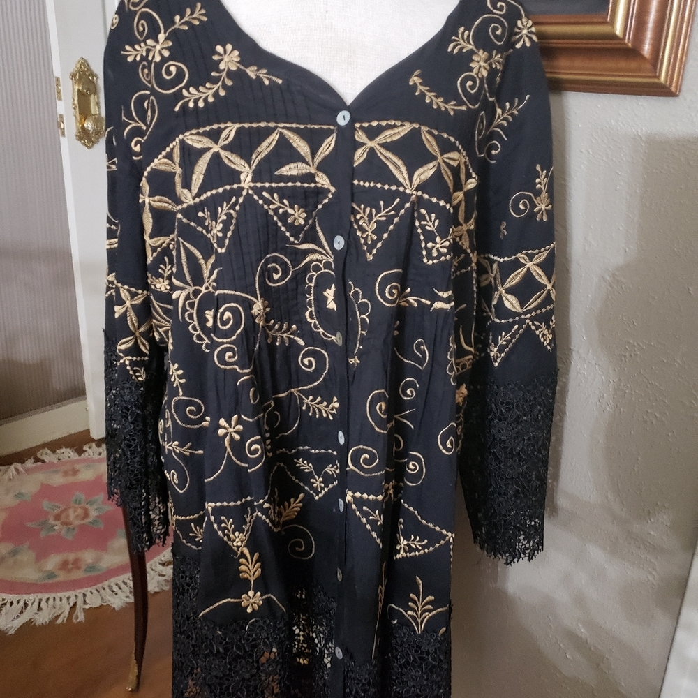 Beautiful black and gold Tunic/ dress with lace.